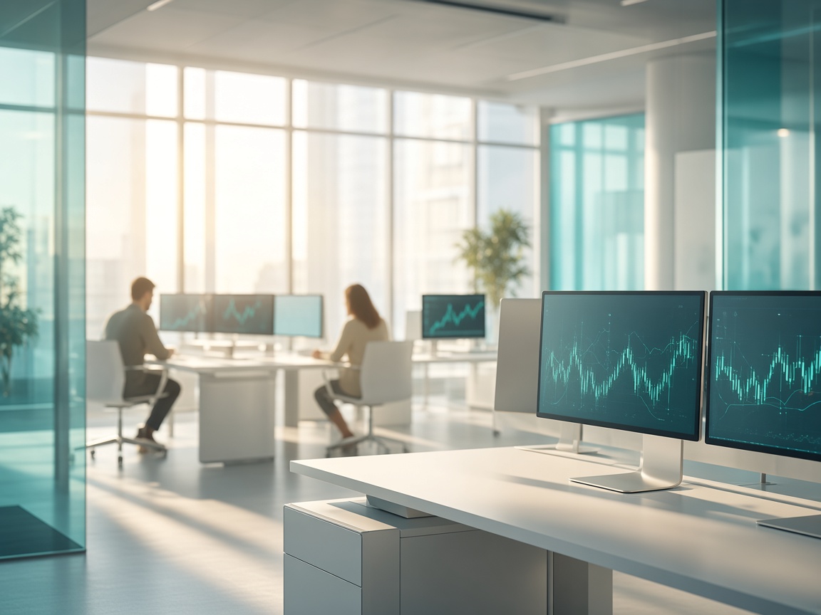 Equipas de produto e apoio da AltabourseETH a colaborar num espaço de trabalho moderno e luminoso
